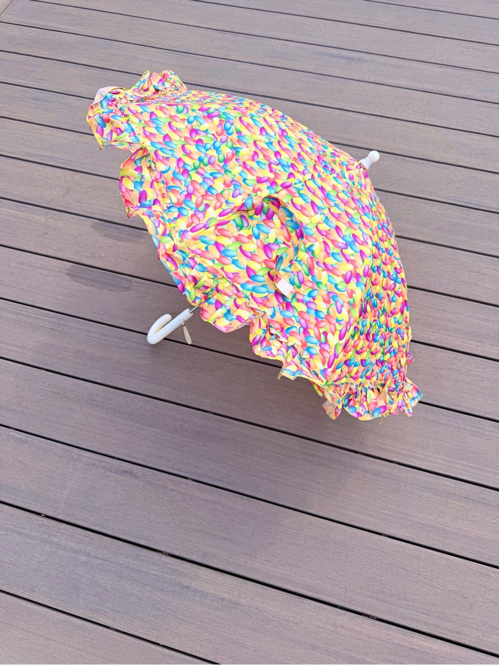 Vintage 70s 80s bright colorful umbrella ruffle curved handle photography prop